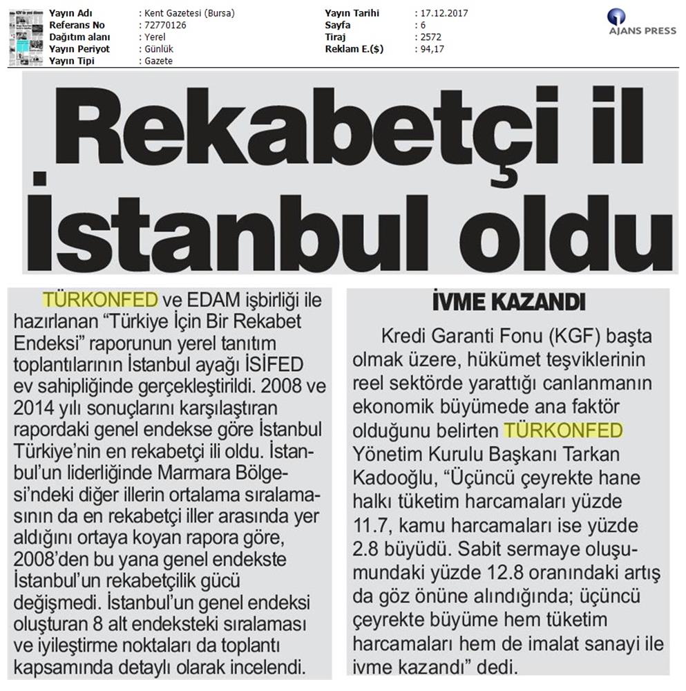 TÜRKONFED Isifed Rekabet Endeksi Tanitim Toplantısı Medya Yansimalari 14 Aralik 2017 Istanbul - 19