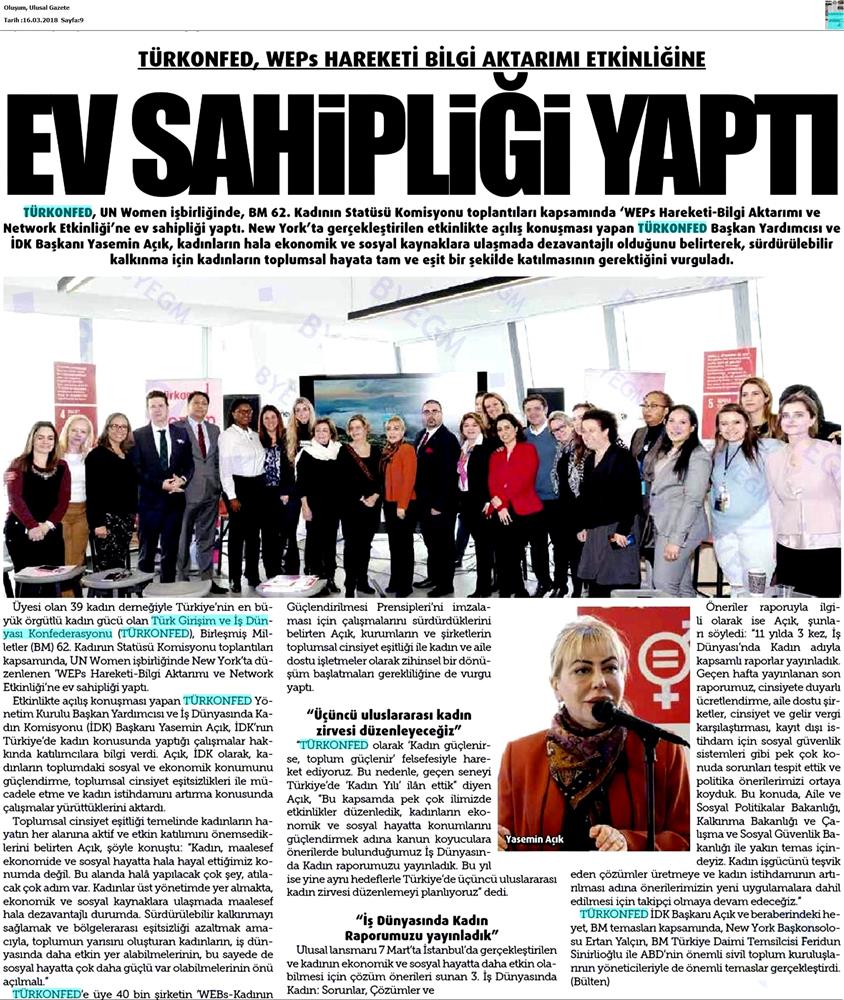 TÜRKONFED Un Women Weps Hareketi Bilgi Aktarimi Ve Network Etkinligi Medya Yansimalari 14 Mart 2018 New York - 1