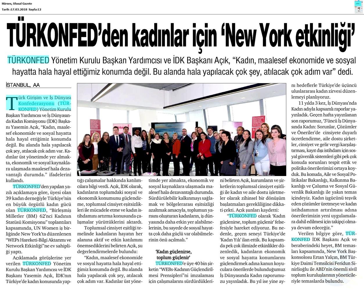 TÜRKONFED Un Women Weps Hareketi Bilgi Aktarimi Ve Network Etkinligi Medya Yansimalari 14 Mart 2018 New York - 4