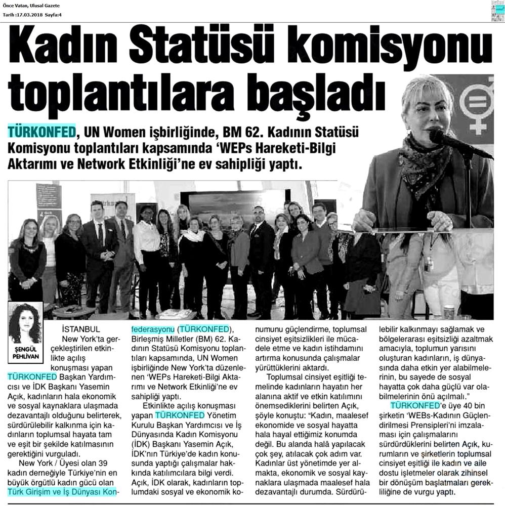 TÜRKONFED Un Women Weps Hareketi Bilgi Aktarimi Ve Network Etkinligi Medya Yansimalari 14 Mart 2018 New York - 6