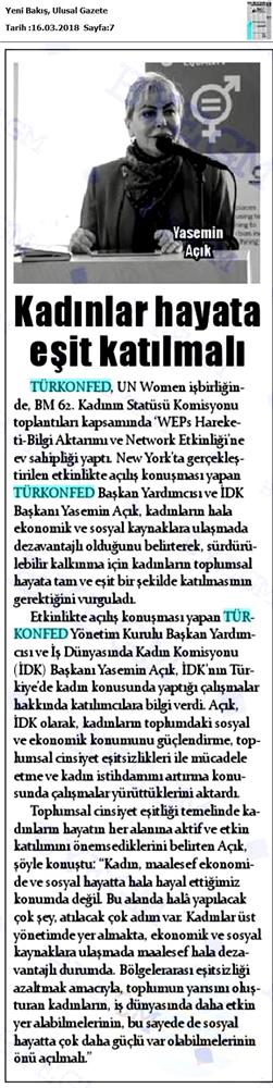 TÜRKONFED Un Women Weps Hareketi Bilgi Aktarimi Ve Network Etkinligi Medya Yansimalari 14 Mart 2018 New York - 9