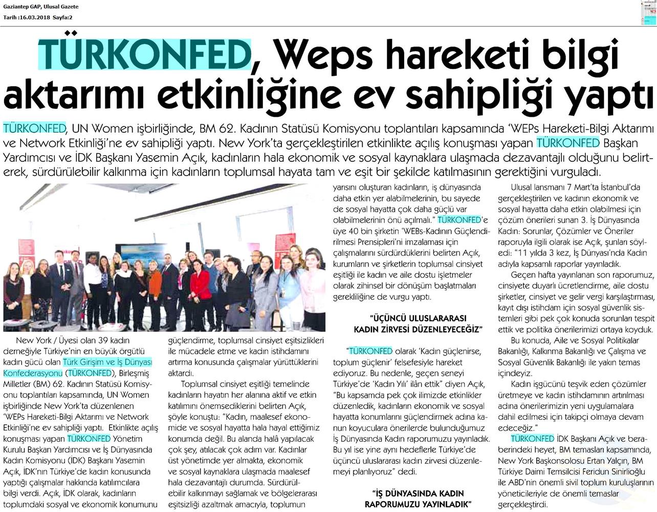 TÜRKONFED Un Women Weps Hareketi Bilgi Aktarimi Ve Network Etkinligi Medya Yansimalari 14 Mart 2018 New York - 11