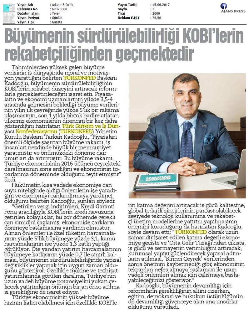 TÜRKONFED 1 Ceyrek Buyume Verisi Basin Bulteni Medya Yansimasi 15 Haziran 2017 - 5