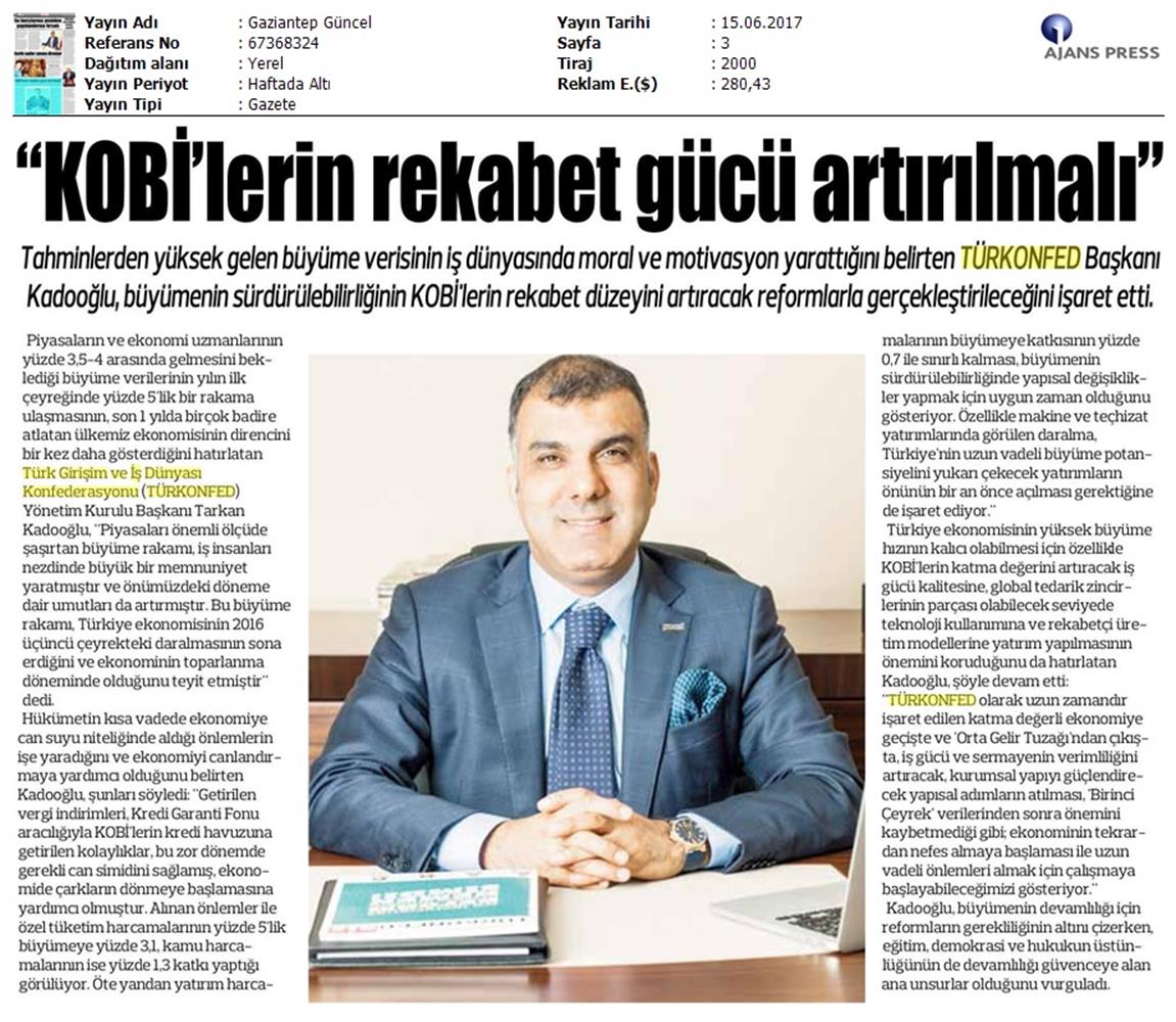TÜRKONFED 1 Ceyrek Buyume Verisi Basin Bulteni Medya Yansimasi 15 Haziran 2017 - 11
