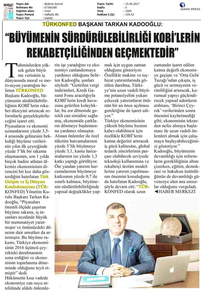 TÜRKONFED 1 Ceyrek Buyume Verisi Basin Bulteni Medya Yansimasi 15 Haziran 2017 - 14