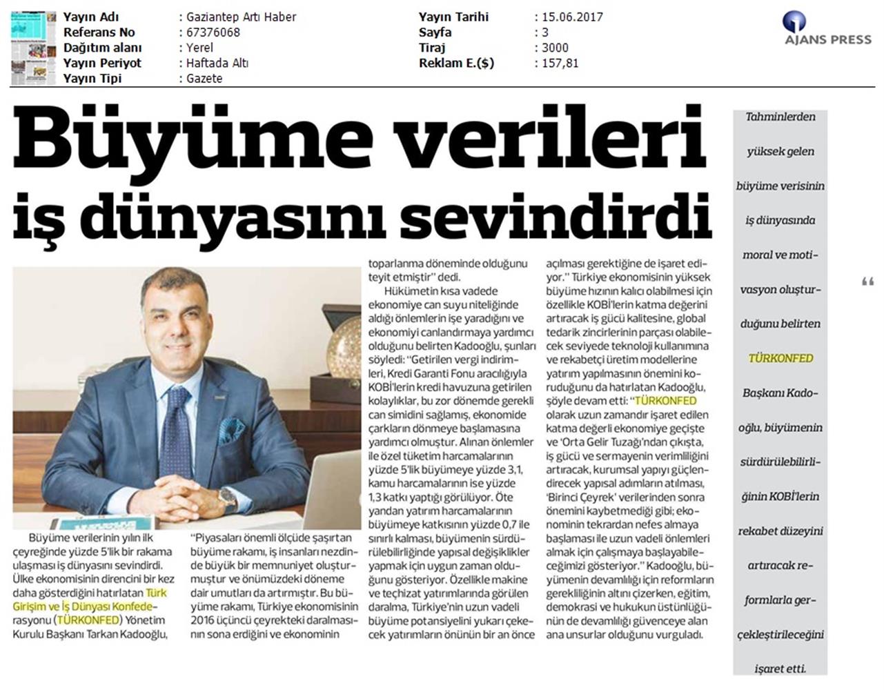 TÜRKONFED 1 Ceyrek Buyume Verisi Basin Bulteni Medya Yansimasi 15 Haziran 2017 - 17