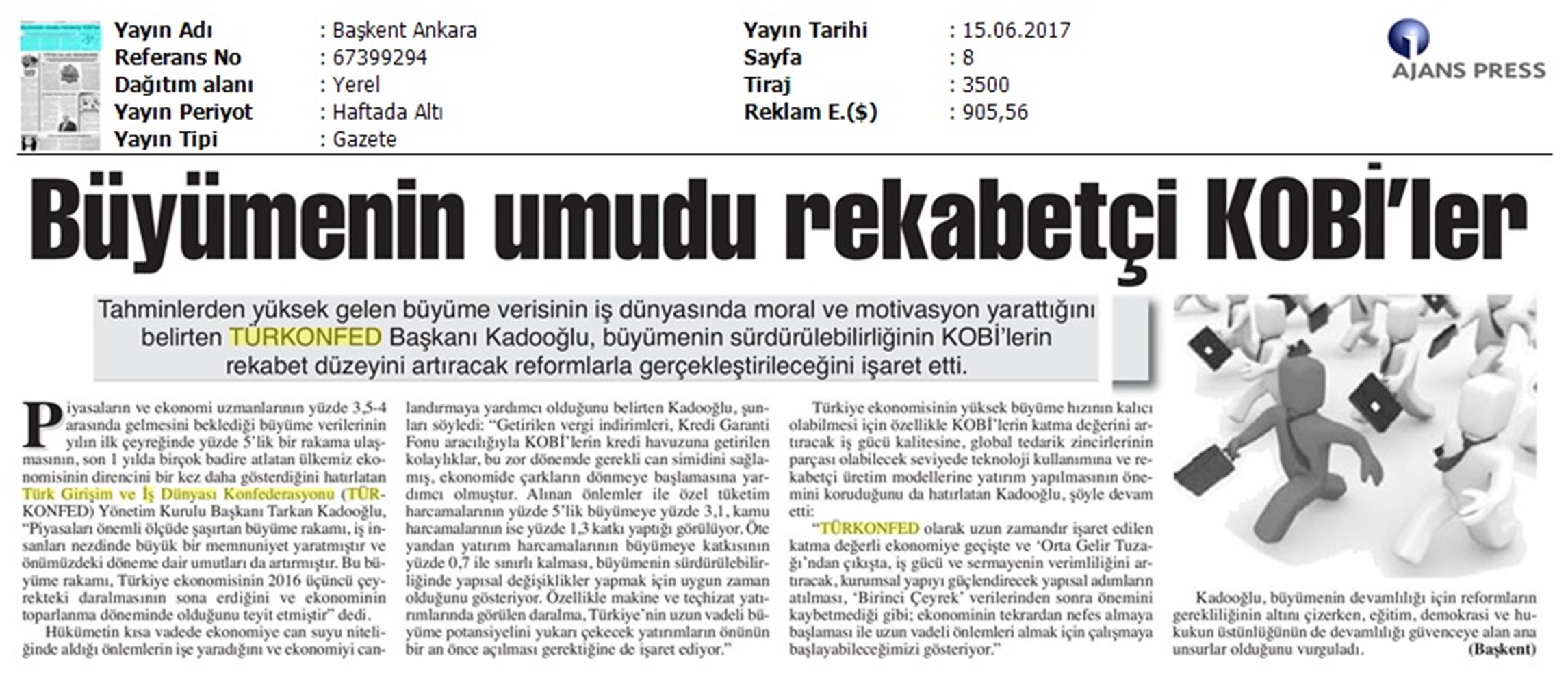 TÜRKONFED 1 Ceyrek Buyume Verisi Basin Bulteni Medya Yansimasi 15 Haziran 2017 - 20
