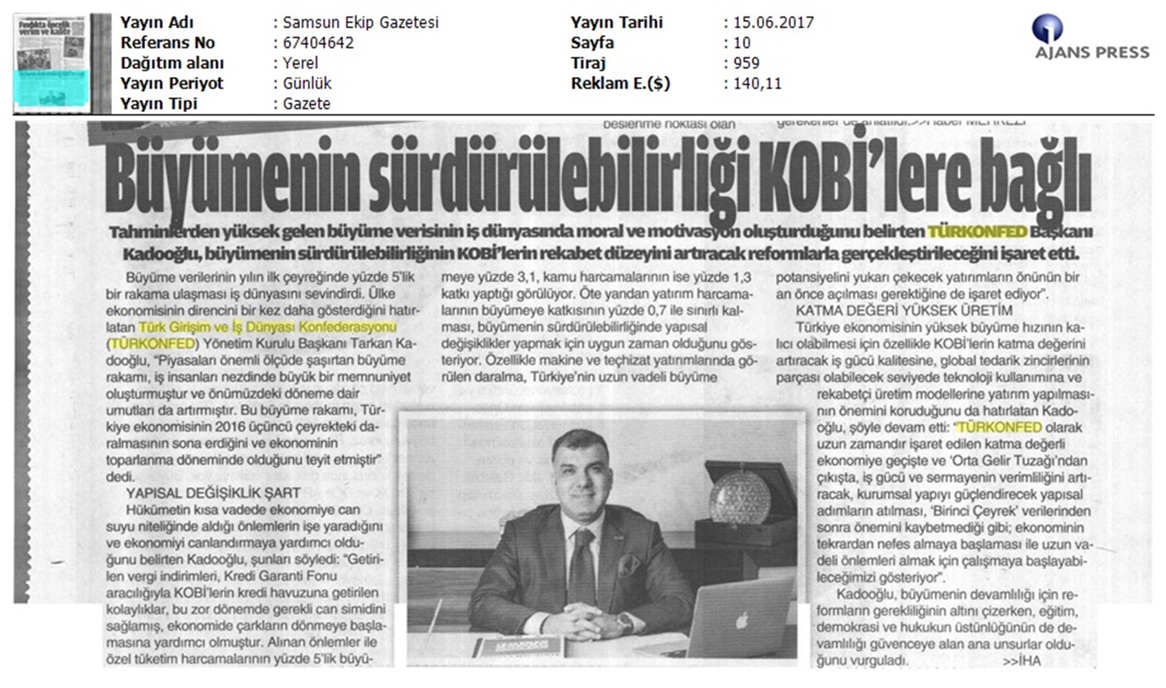 TÜRKONFED 1 Ceyrek Buyume Verisi Basin Bulteni Medya Yansimasi 15 Haziran 2017 - 23