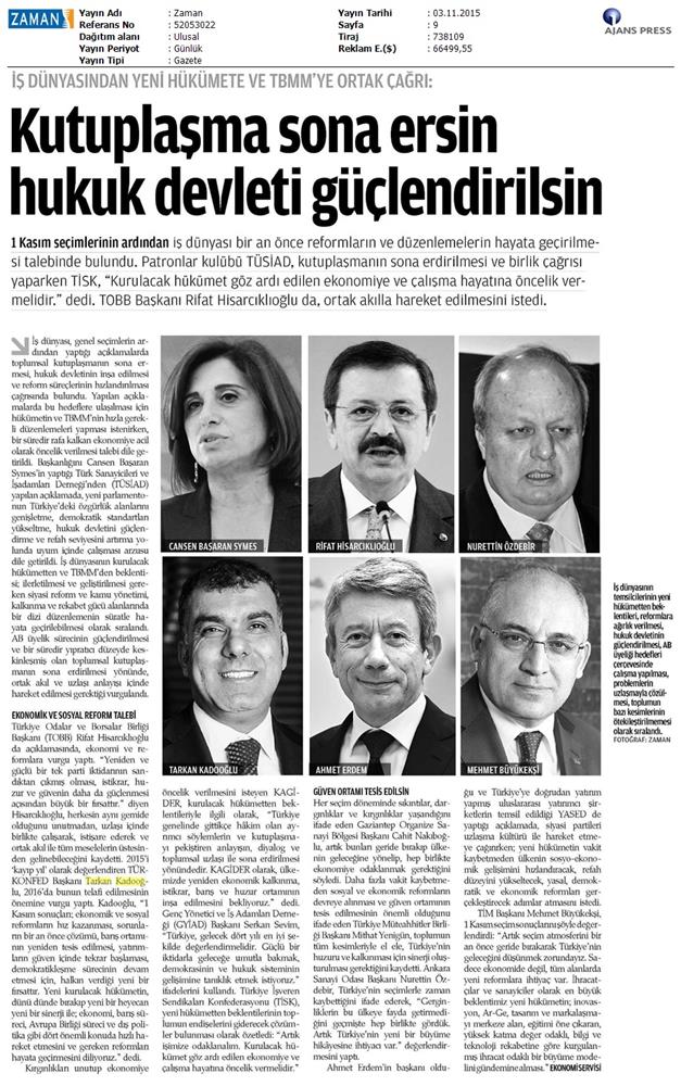 TÜRKONFED 1 Kasim Secimleri Aciklamasi Ulusal Gazetelerde Yansimalar - 7
