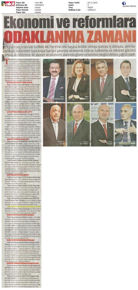 TÜRKONFED 1 Kasim Secimleri Aciklamasi Ulusal Gazetelerde Yansimalar - 14