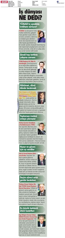 TÜRKONFED 1 Kasim Secimleri Aciklamasi Ulusal Gazetelerde Yansimalar - 15