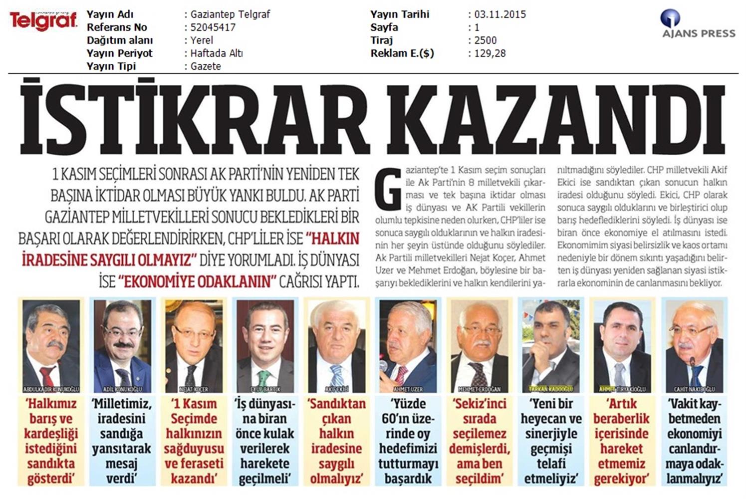 TÜRKONFED 1 Kasim Secimleri Aciklamasi Yerel Gazetelerde Yansimalar - 9