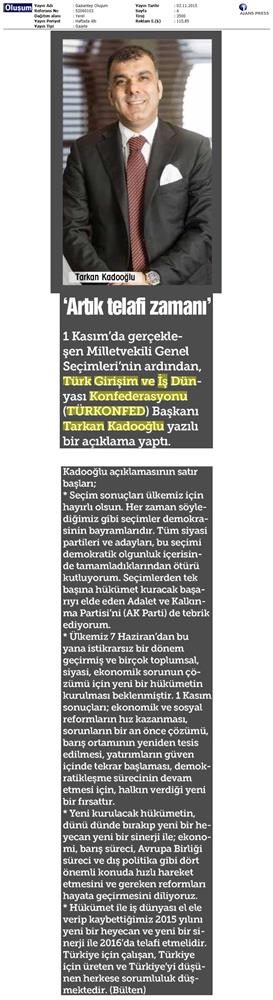 TÜRKONFED 1 Kasim Secimleri Aciklamasi Yerel Gazetelerde Yansimalar - 11