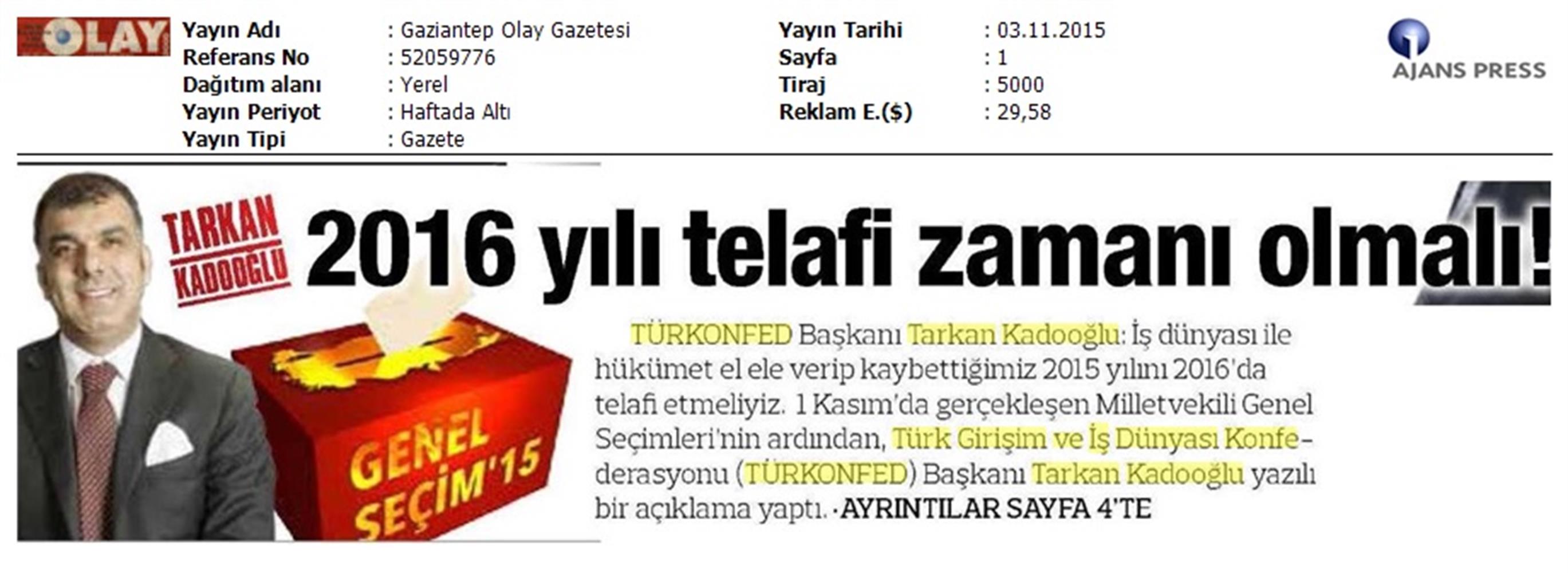 TÜRKONFED 1 Kasim Secimleri Aciklamasi Yerel Gazetelerde Yansimalar - 12