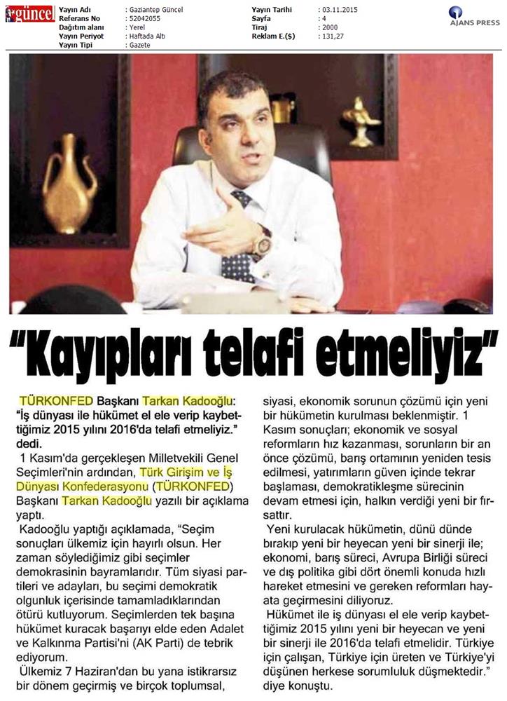 TÜRKONFED 1 Kasim Secimleri Aciklamasi Yerel Gazetelerde Yansimalar - 13