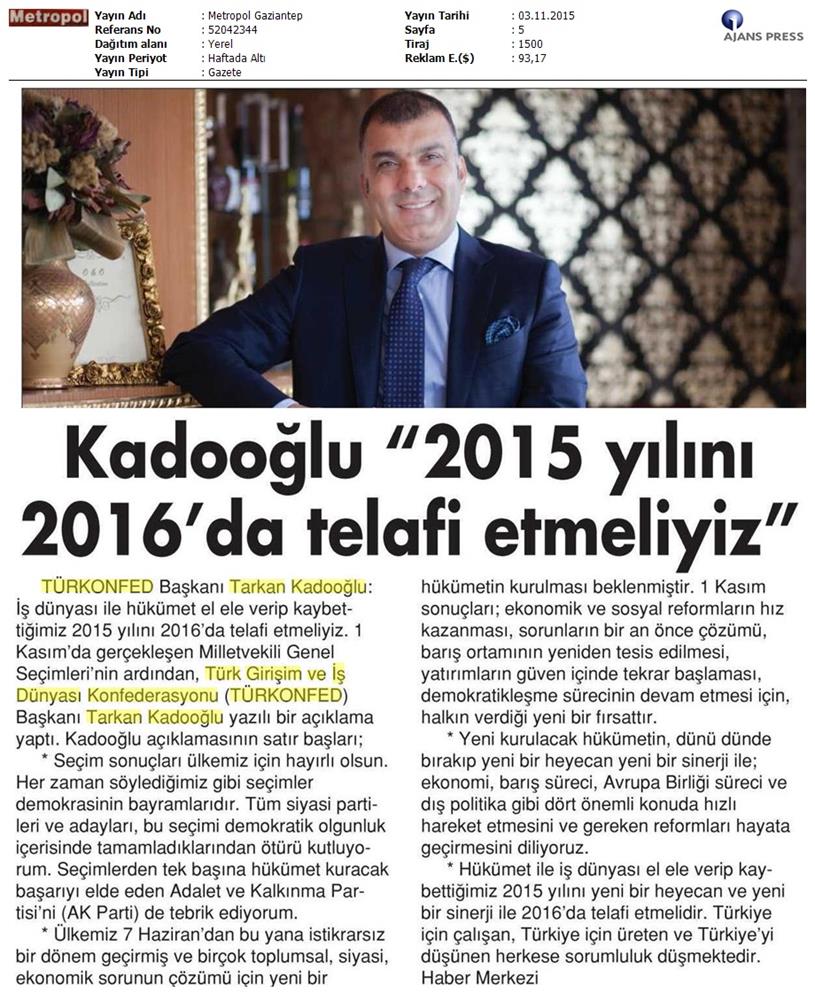 TÜRKONFED 1 Kasim Secimleri Aciklamasi Yerel Gazetelerde Yansimalar - 14