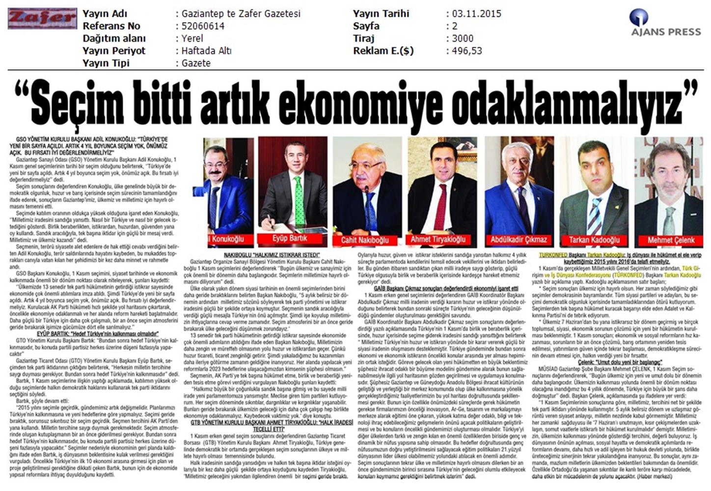 TÜRKONFED 1 Kasim Secimleri Aciklamasi Yerel Gazetelerde Yansimalar - 15