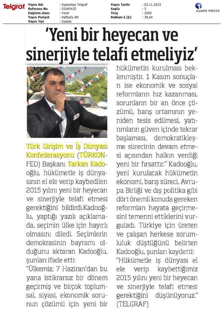 TÜRKONFED 1 Kasim Secimleri Aciklamasi Yerel Gazetelerde Yansimalar - 16