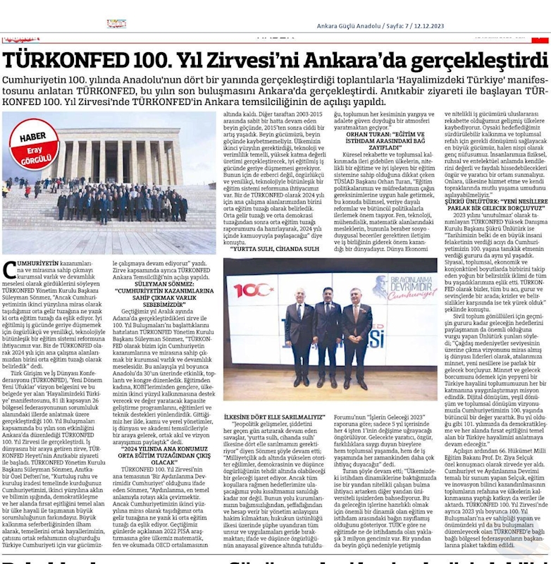 TÜRKONFED 100 Yil Başkanlar Zirvesi 10 Aralik 2023 Ankara - 26