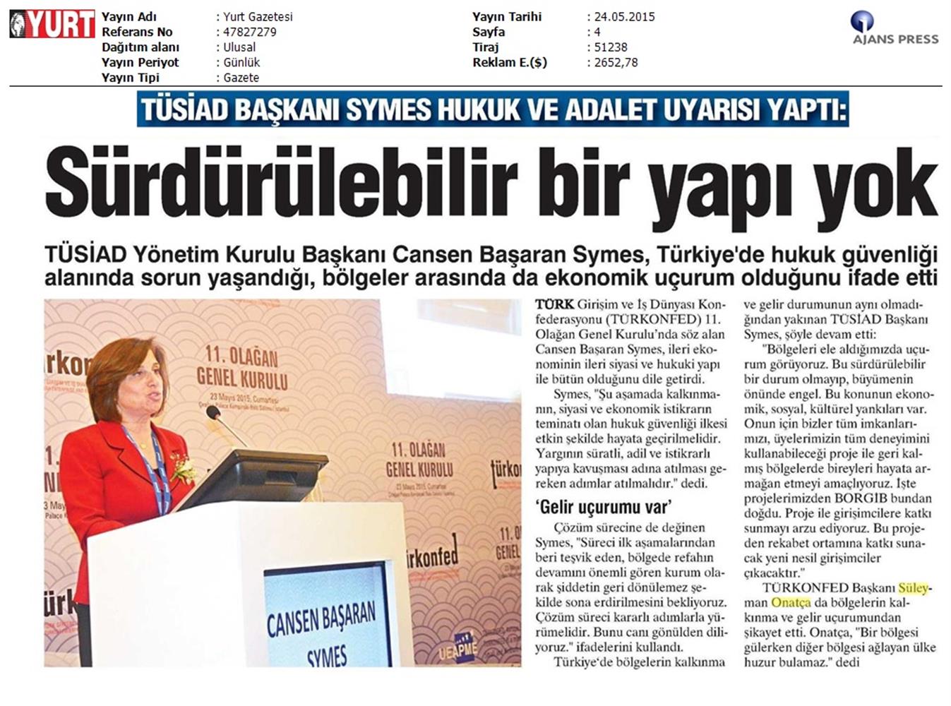 TÜRKONFED 11 Olagan Genel Kurulu Yazili Basin Yansimalari - 2