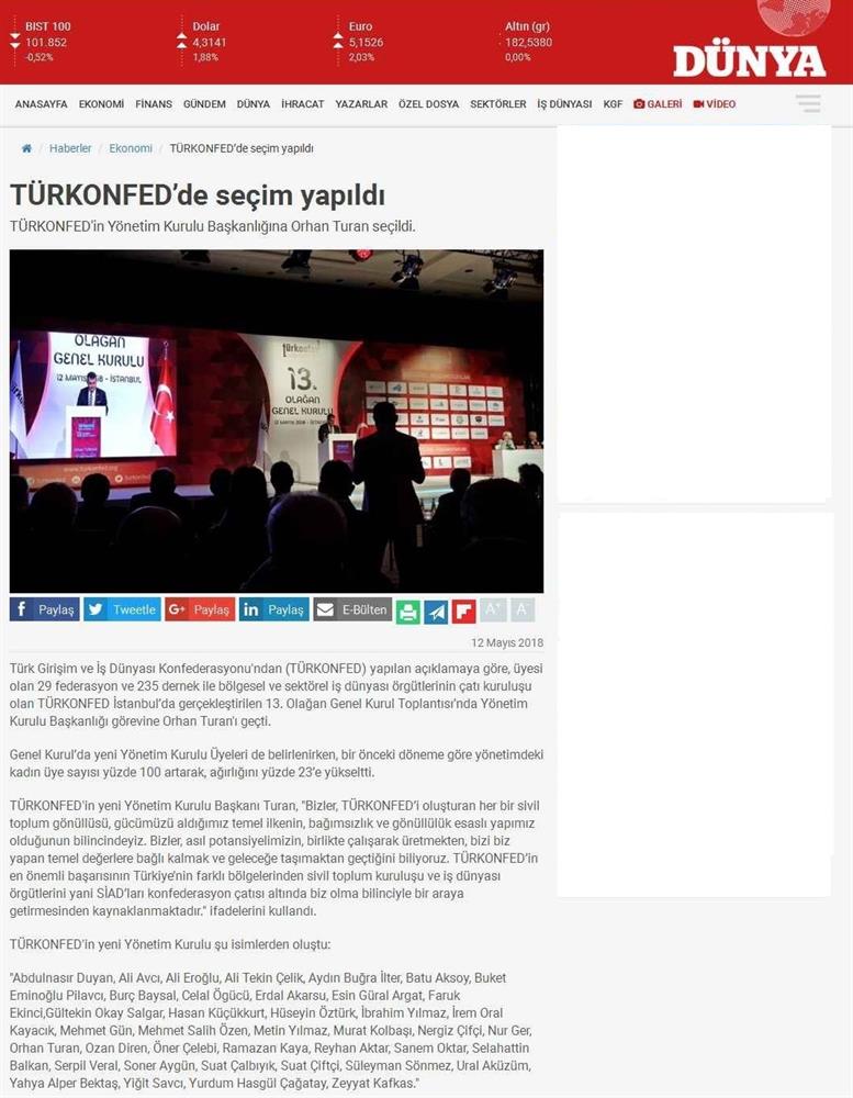TÜRKONFED 13 Olagan Genel Kurulu Basin Yansimalari 12 Mayis 2018 Istanbul - 32