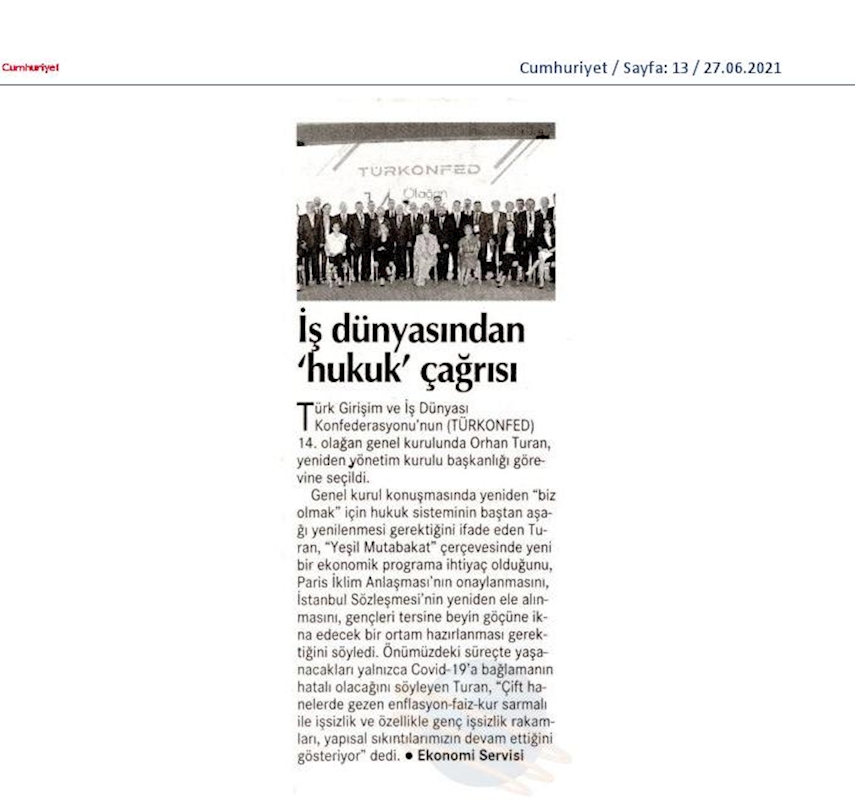 TÜRKONFED 14 Olagan Genel Kurulu Basin Yansimalari 25 Haziran Cuma Istanbul - 6