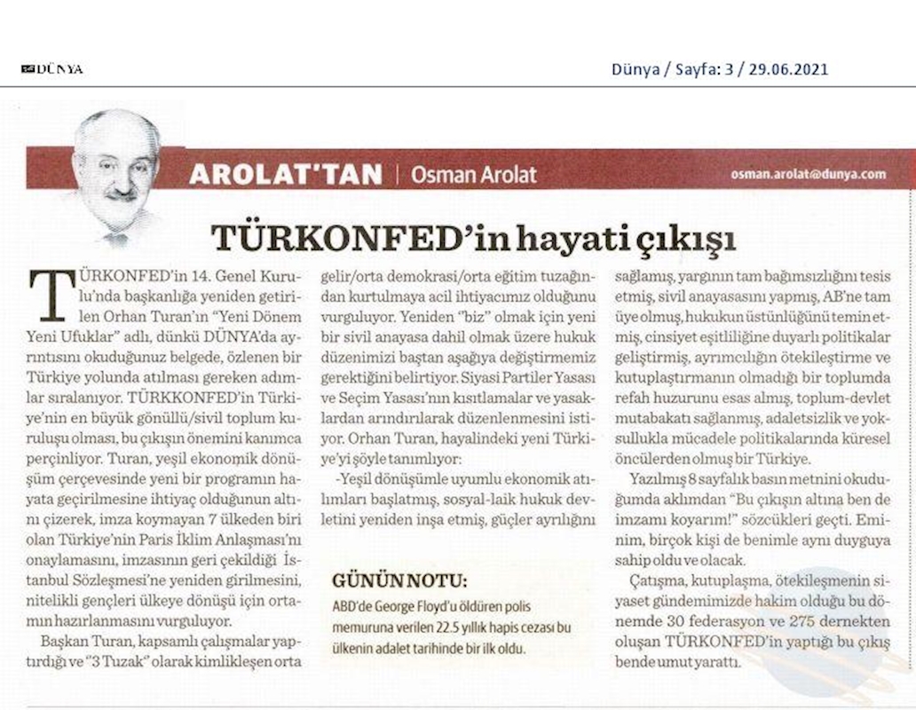 TÜRKONFED 14 Olagan Genel Kurulu Basin Yansimalari 25 Haziran Cuma Istanbul - 7