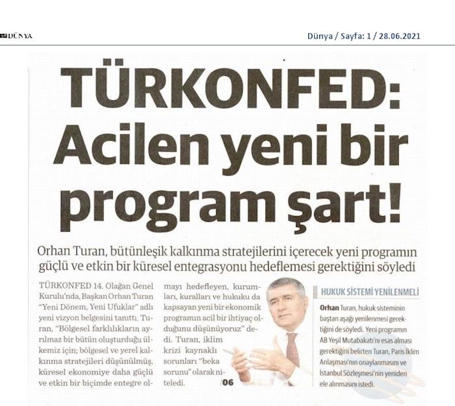 TÜRKONFED 14 Olagan Genel Kurulu Basin Yansimalari 25 Haziran Cuma Istanbul - 29