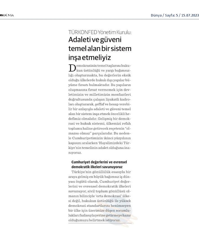 TÜRKONFED 15 Temmuz Basin Aciklamasi 14 Temmuz 2023 - 1