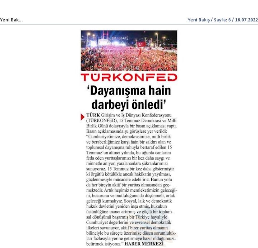 TÜRKONFED 15 Temmuz Basin Aciklamasi 15 Temmuz 2022 - 1