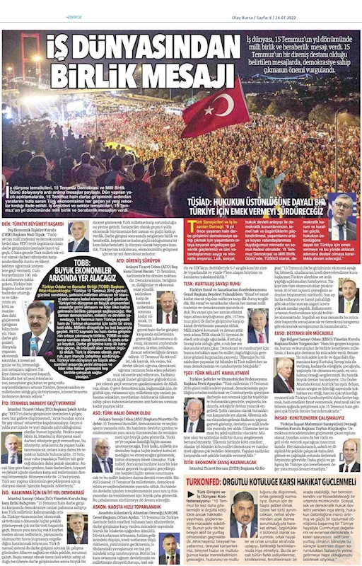 TÜRKONFED 15 Temmuz Basin Aciklamasi 15 Temmuz 2022 - 2