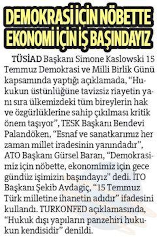 TÜRKONFED 15 Temmuz Basin Aciklamasi Basin Yansimalari 15 Temmuz 2021 - 2