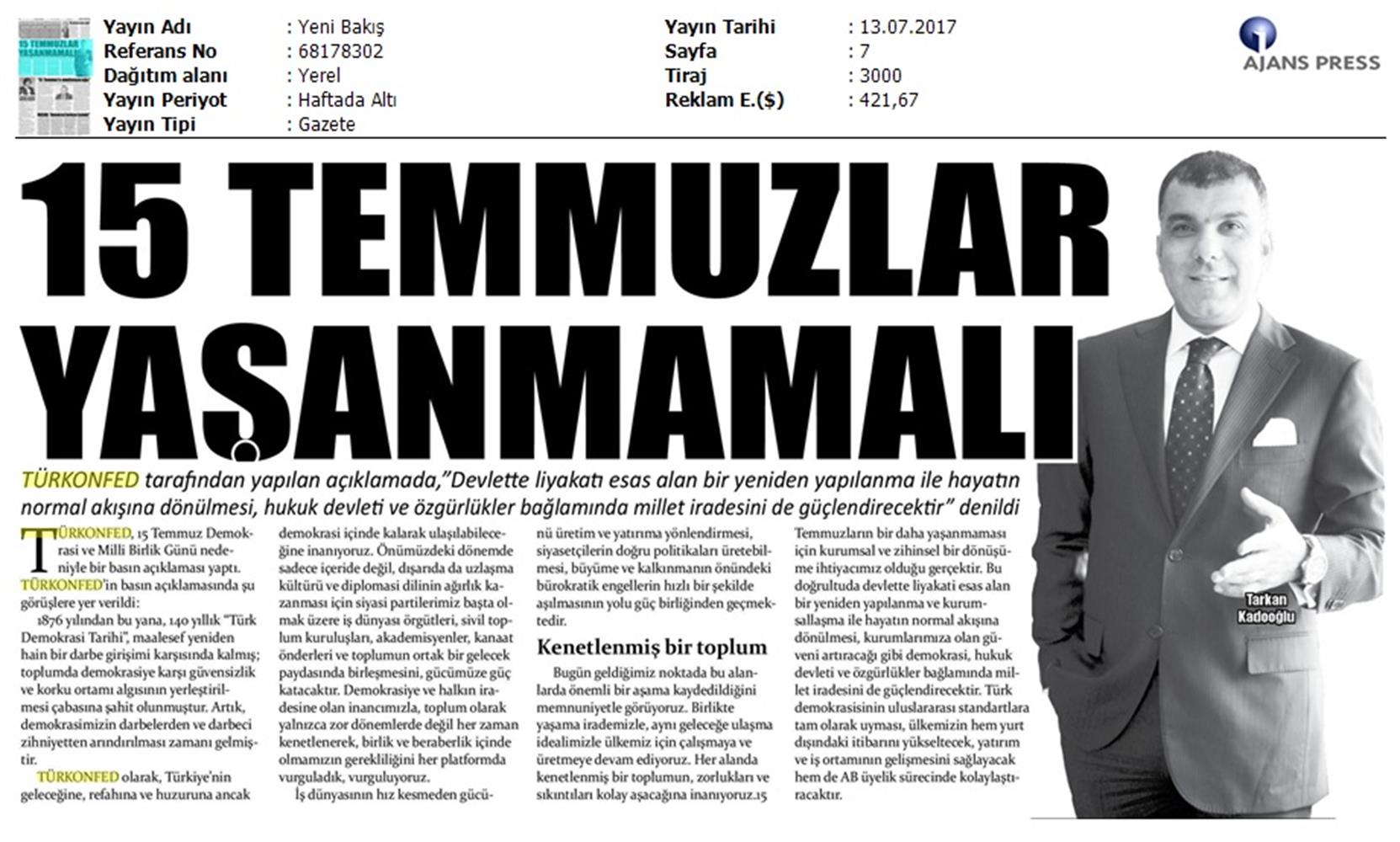 TÜRKONFED 15 Temmuz Demokrasi Ve Milli Birlik Gunu Basin Aciklamasi Medya Yansimalari 13 14 Temmuz 2017 - 4