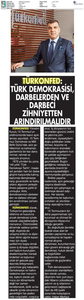 TÜRKONFED 15 Temmuz Demokrasi Ve Milli Birlik Gunu Basin Aciklamasi Medya Yansimalari 13 14 Temmuz 2017 - 8