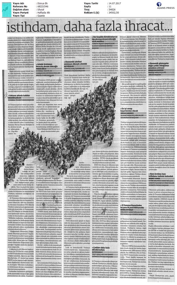 TÜRKONFED 15 Temmuz Demokrasi Ve Milli Birlik Gunu Basin Aciklamasi Medya Yansimalari 13 14 Temmuz 2017 - 18