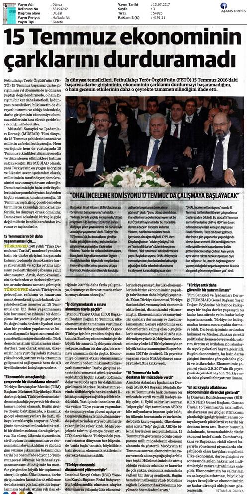 TÜRKONFED 15 Temmuz Demokrasi Ve Milli Birlik Gunu Basin Aciklamasi Medya Yansimalari 13 14 Temmuz 2017 - 19