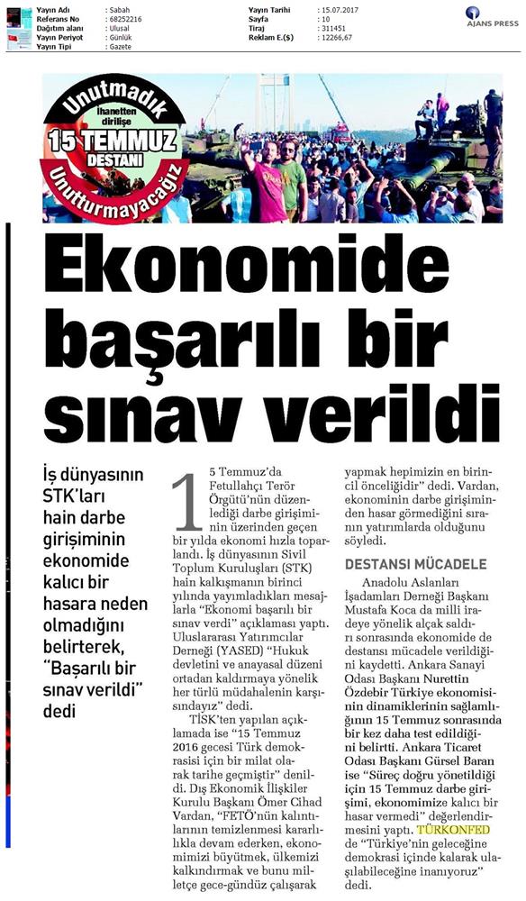 TÜRKONFED 15 Temmuz Demokrasi Ve Milli Birlik Gunu Basin Aciklamasi Medya Yansimalari 13 14 Temmuz 2017 - 21