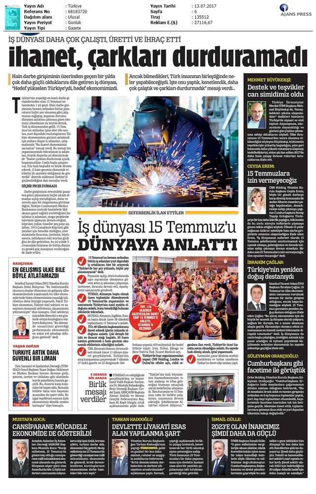 TÜRKONFED 15 Temmuz Demokrasi Ve Milli Birlik Gunu Basin Aciklamasi Medya Yansimalari 13 14 Temmuz 2017 - 24