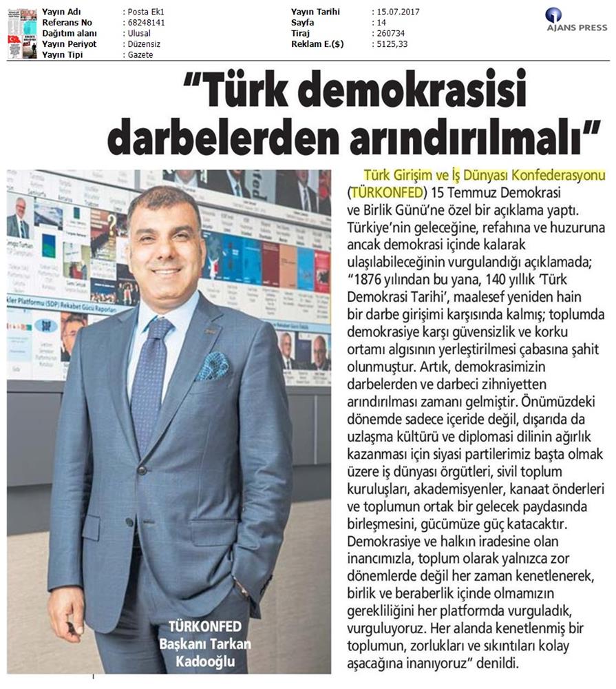 TÜRKONFED 15 Temmuz Demokrasi Ve Milli Birlik Gunu Basin Aciklamasi Medya Yansimalari 13 14 Temmuz 2017 - 26