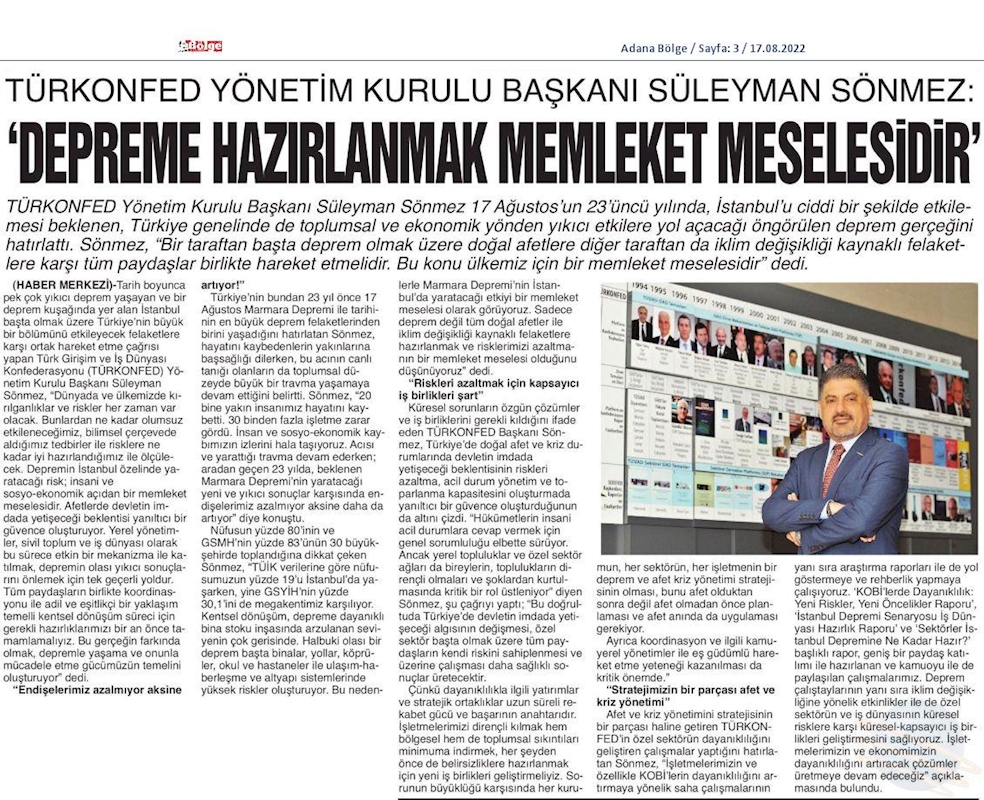 TÜRKONFED 17 Agustos Basin Aciklamasi 17 Agustos 2022 - 2