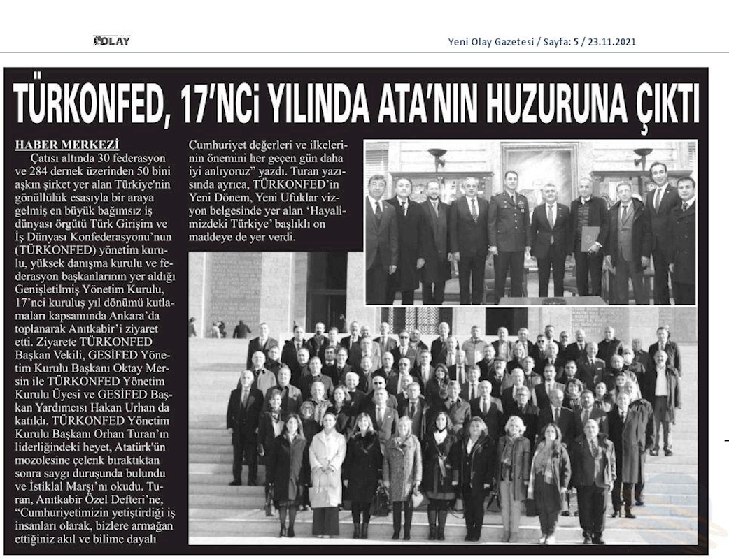 TÜRKONFED 17nci Kurulus Yil Donumu Basin Yansimalari 17 Kasim 2021 - 3