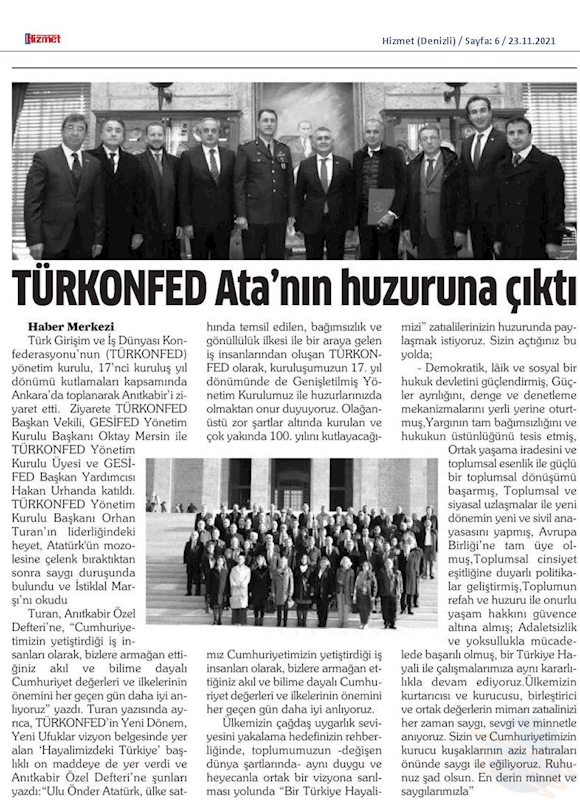TÜRKONFED 17nci Kurulus Yil Donumu Basin Yansimalari 17 Kasim 2021 - 6