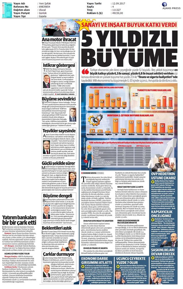 TÜRKONFED 2 Ceyrek Ekonomik Buyume Basin Bulteni Medya Yansimalari12 Eylul 2017 Istanbul - 13