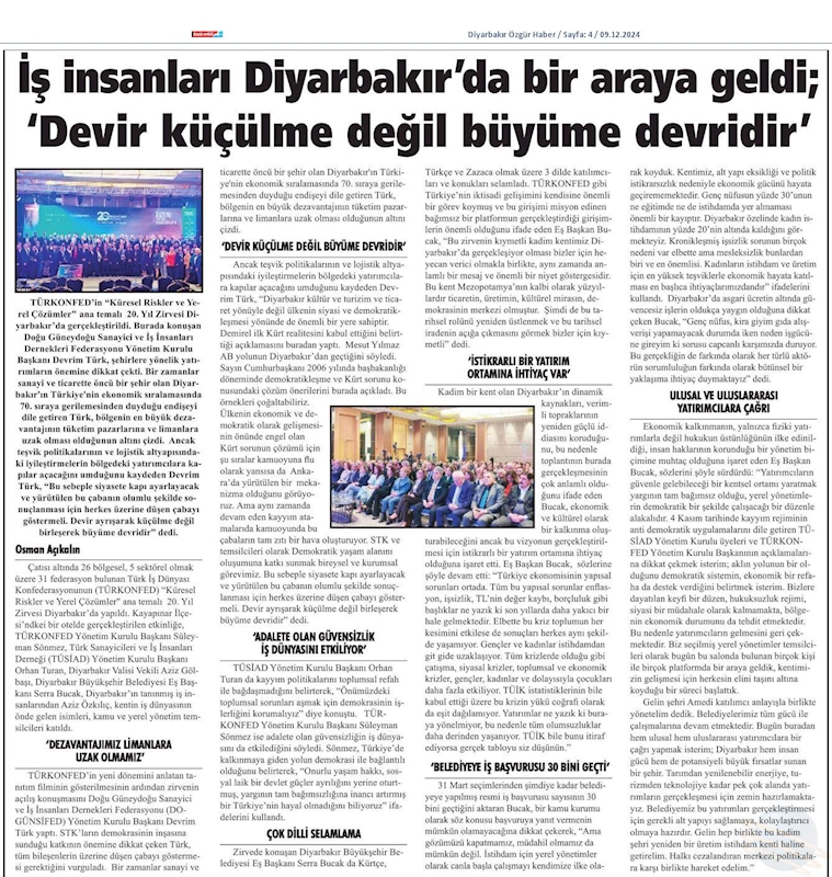 TÜRKONFED 20 Yil Zirvesi 7 Aralik 2024 Diyarbakir - 23
