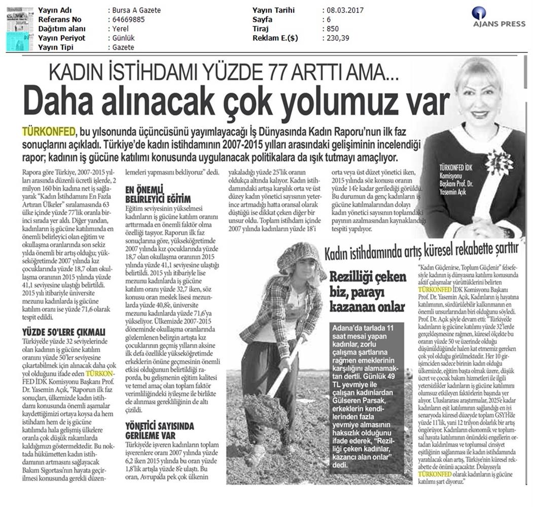 TÜRKONFED 2017 3 Is Dunyasinda Kadin Raporunun Ilk Faz Sonuclari Basin Yansimalari 8 Mart 2017 - 7