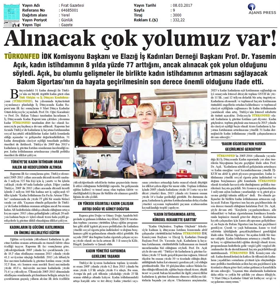 TÜRKONFED 2017 3 Is Dunyasinda Kadin Raporunun Ilk Faz Sonuclari Basin Yansimalari 8 Mart 2017 - 13