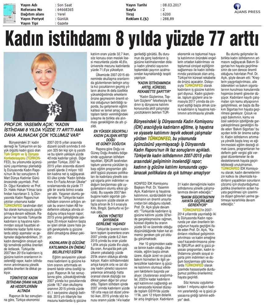 TÜRKONFED 2017 3 Is Dunyasinda Kadin Raporunun Ilk Faz Sonuclari Basin Yansimalari 8 Mart 2017 - 18