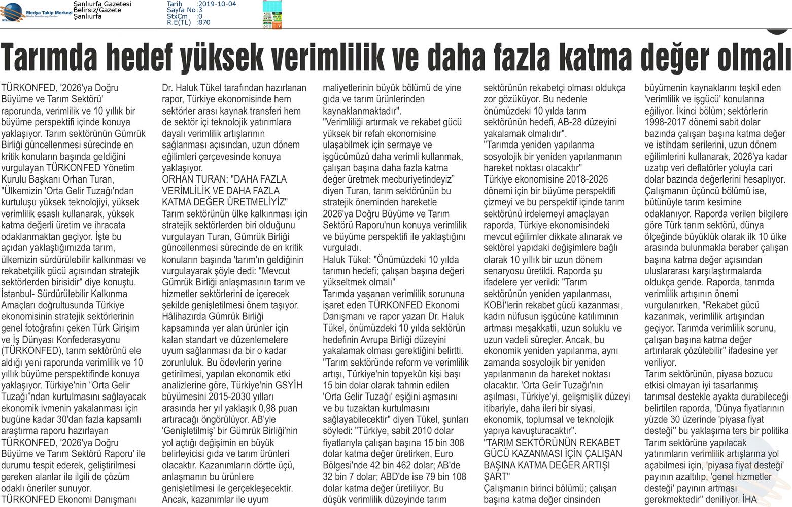 TÜRKONFED 2026ya Dogru Buyume Ve Tarim Sektoru Raporu Medya Yansimalari - 3