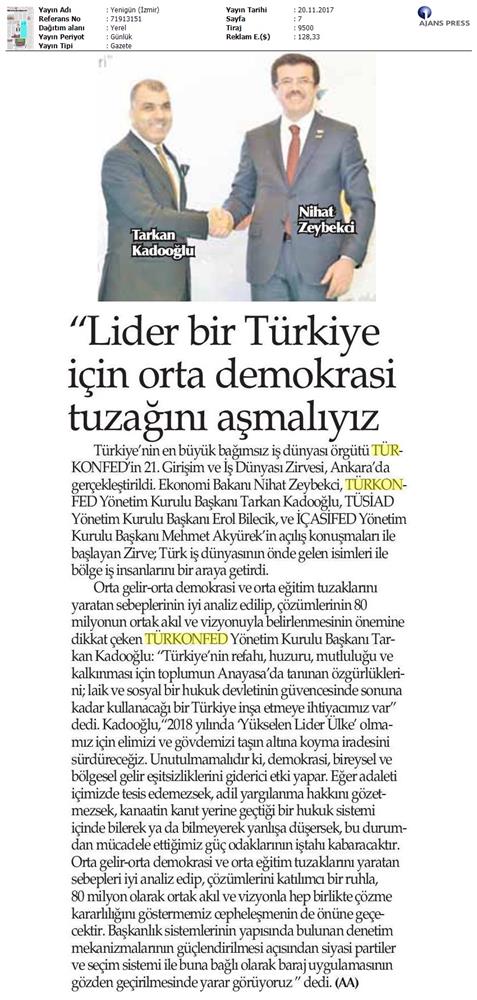 TÜRKONFED 21 Girişim Ve Is Dunyasi Zirvesi Medya Yansimalari 18 Kasim 2017 - 13