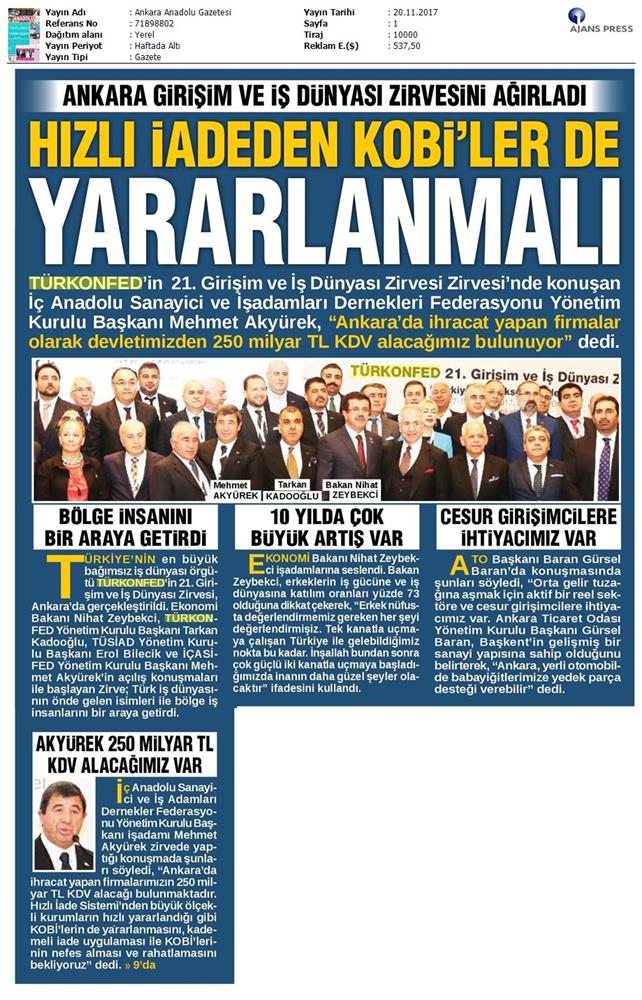 TÜRKONFED 21 Girişim Ve Is Dunyasi Zirvesi Medya Yansimalari 18 Kasim 2017 - 16